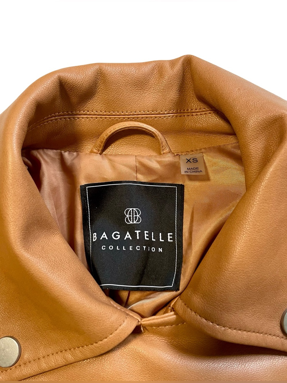 Bagatelle Collection Tan Vegan Leather Moto Jacket XS - Picture 4 of 6